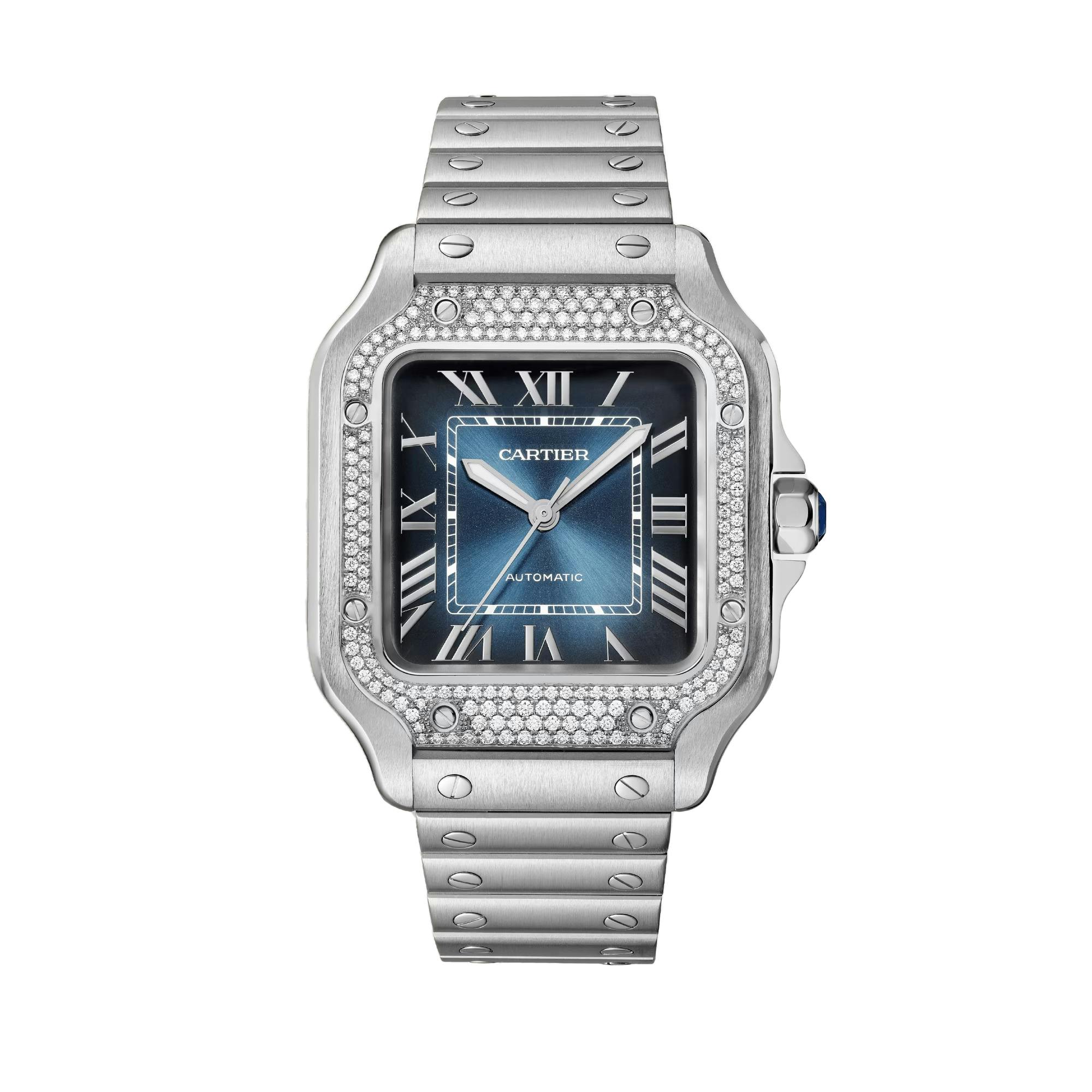 Santos de Cartier Watch with Blue Dial and Diamonds, medium model 0