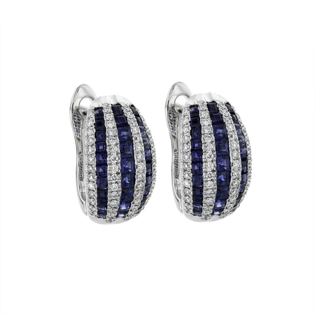 White Gold Sapphire & Diamond Huggie Earrings