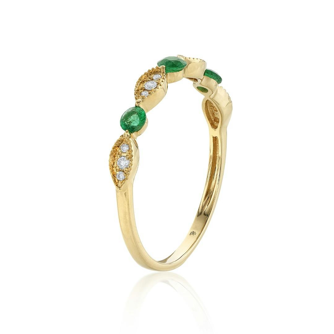 Round Emerald Band with Round Diamond Accents 1