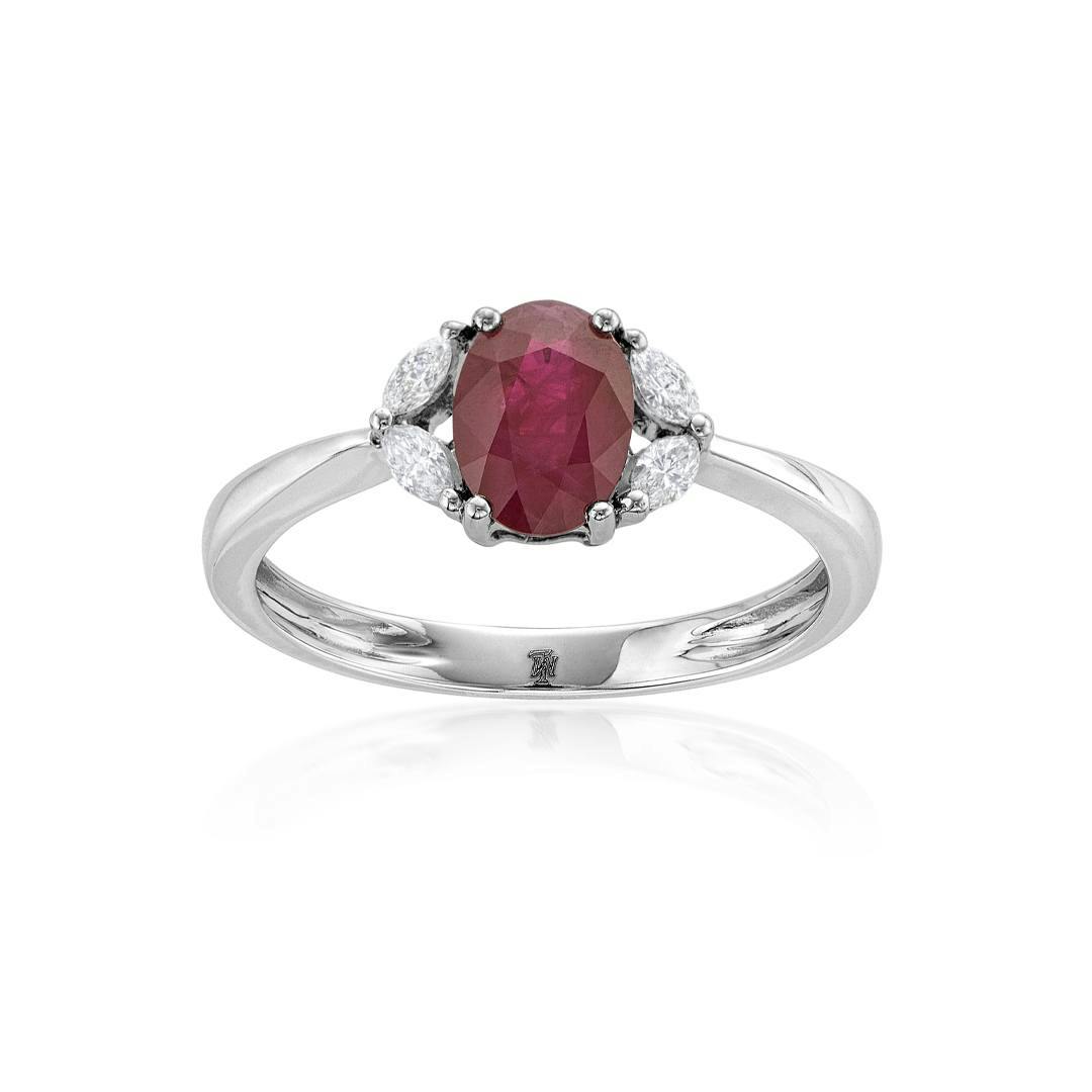 Oval Gemstone Ring with Marquise Diamonds 0