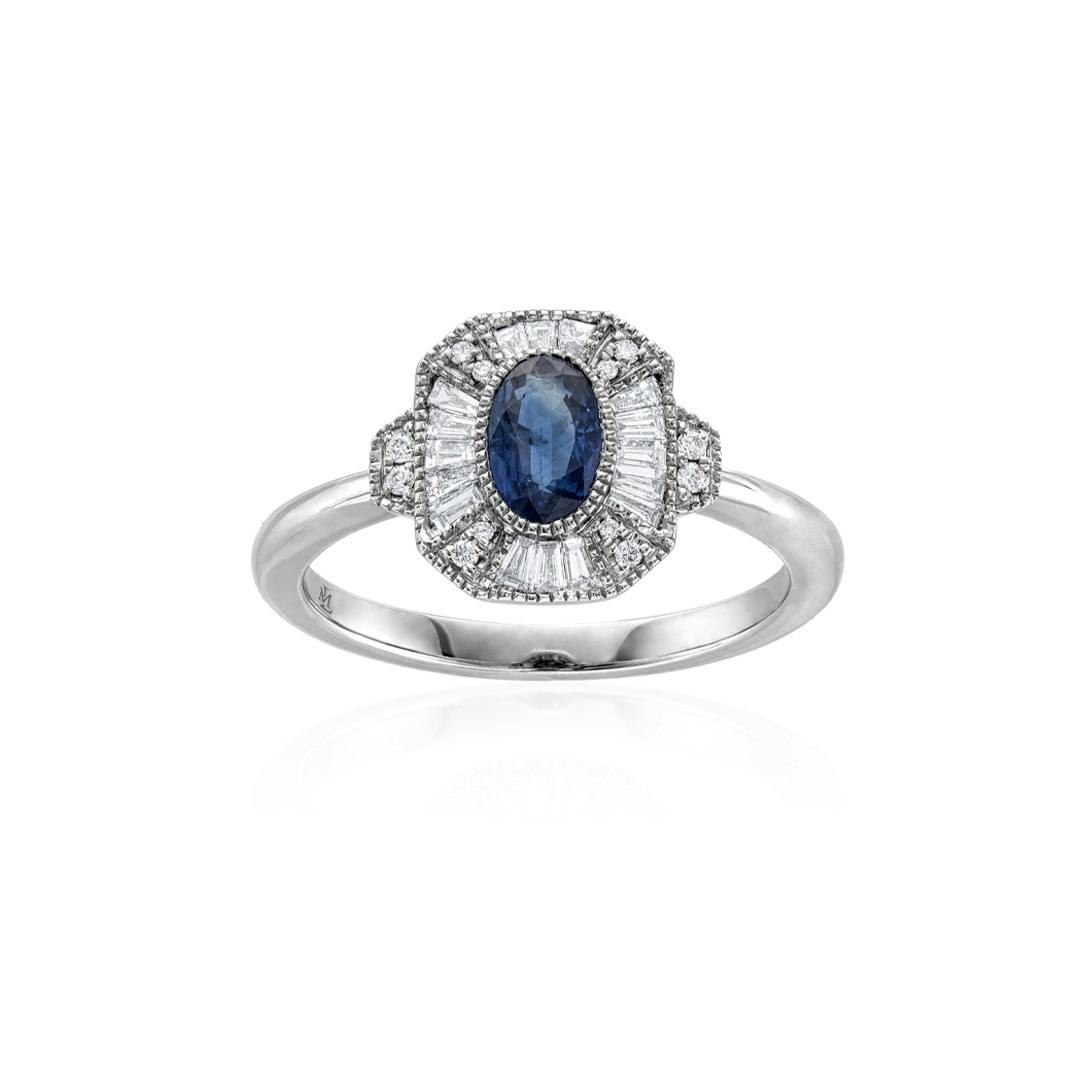 White Gold Oval Sapphire & Diamond Accented Ring