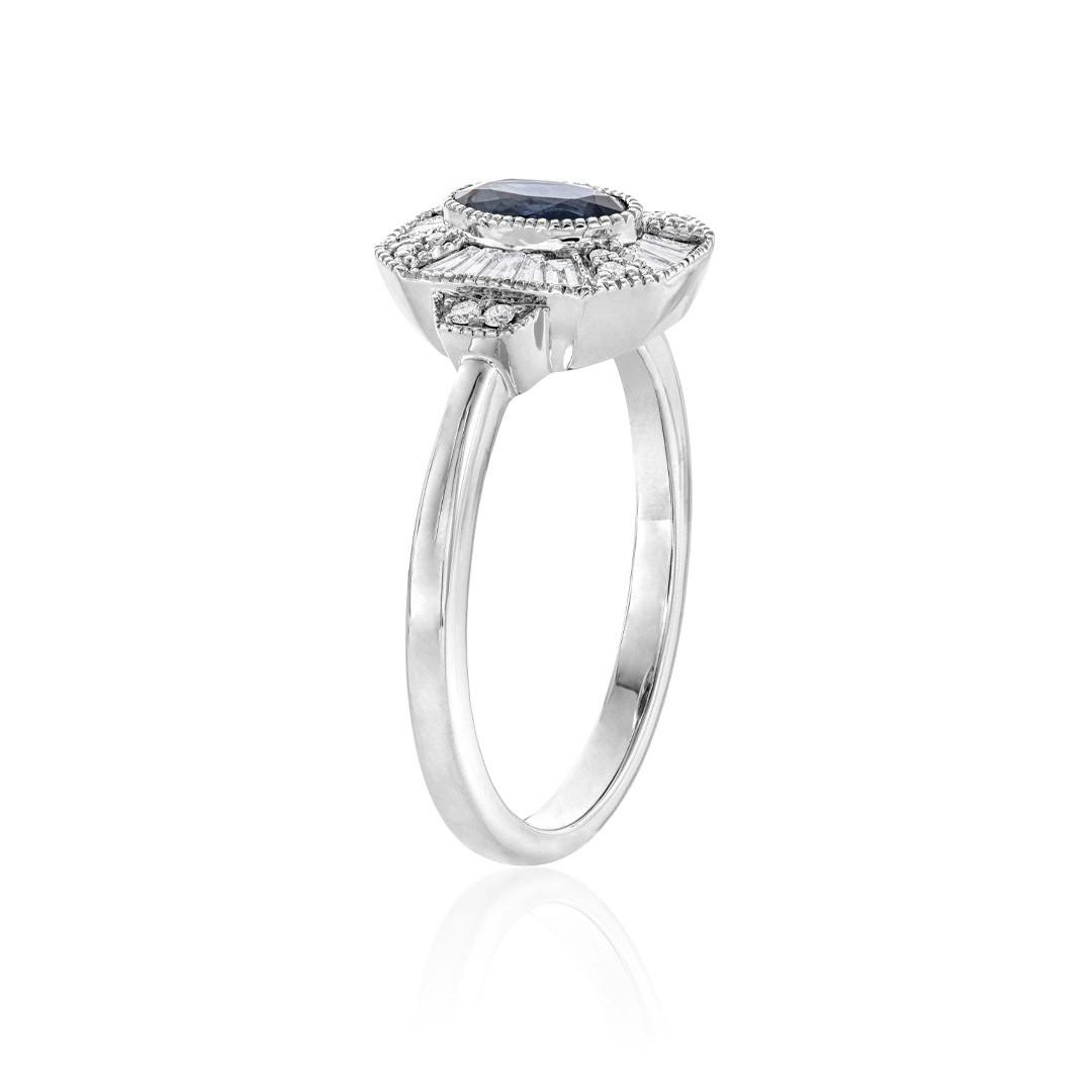 White Gold Oval Sapphire & Diamond Accented Ring 2