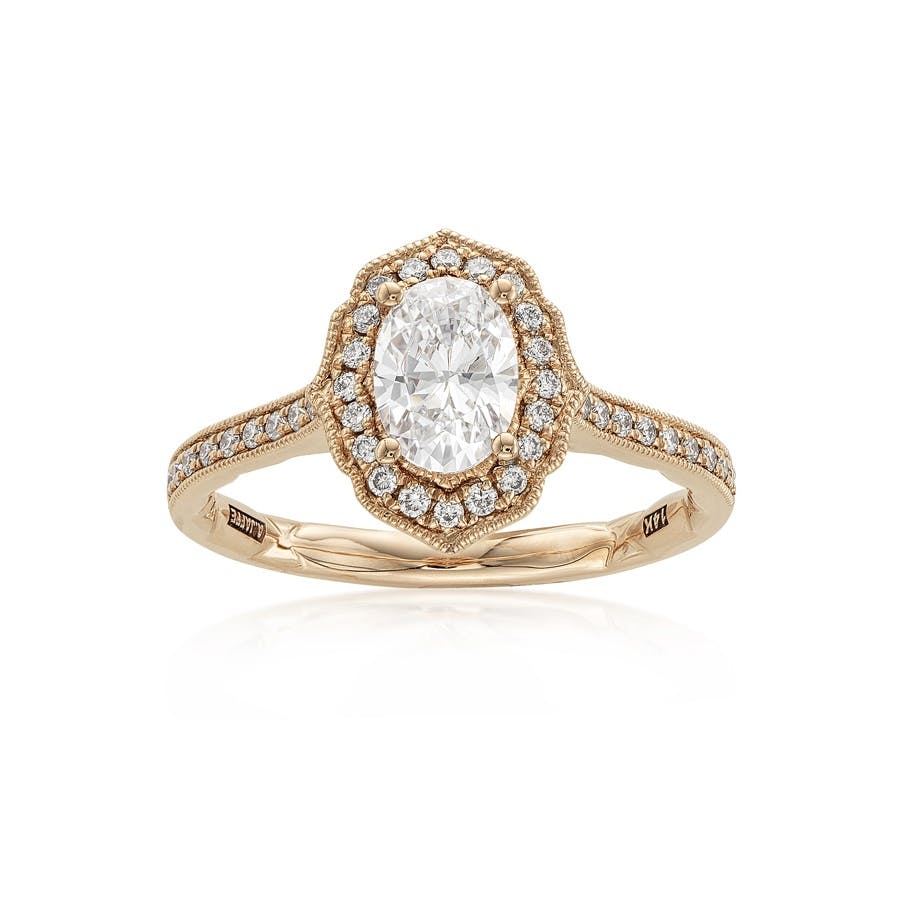 Rose Gold Oval Diamond Floral Semi-Mount Engagement Ring