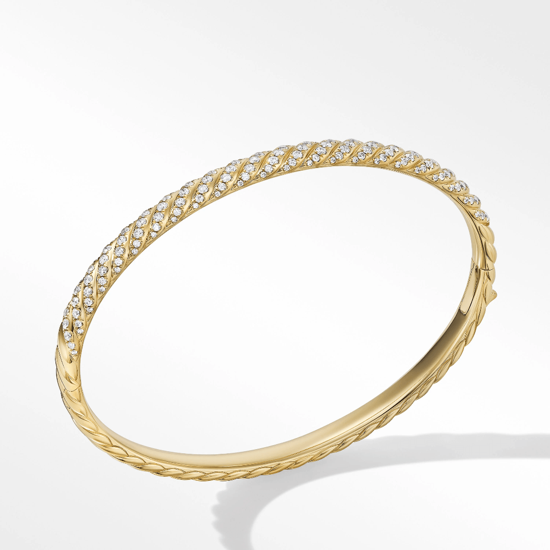 David Yurman Sculpted Cable Bangle in Yellow Gold with Diamonds, size medium