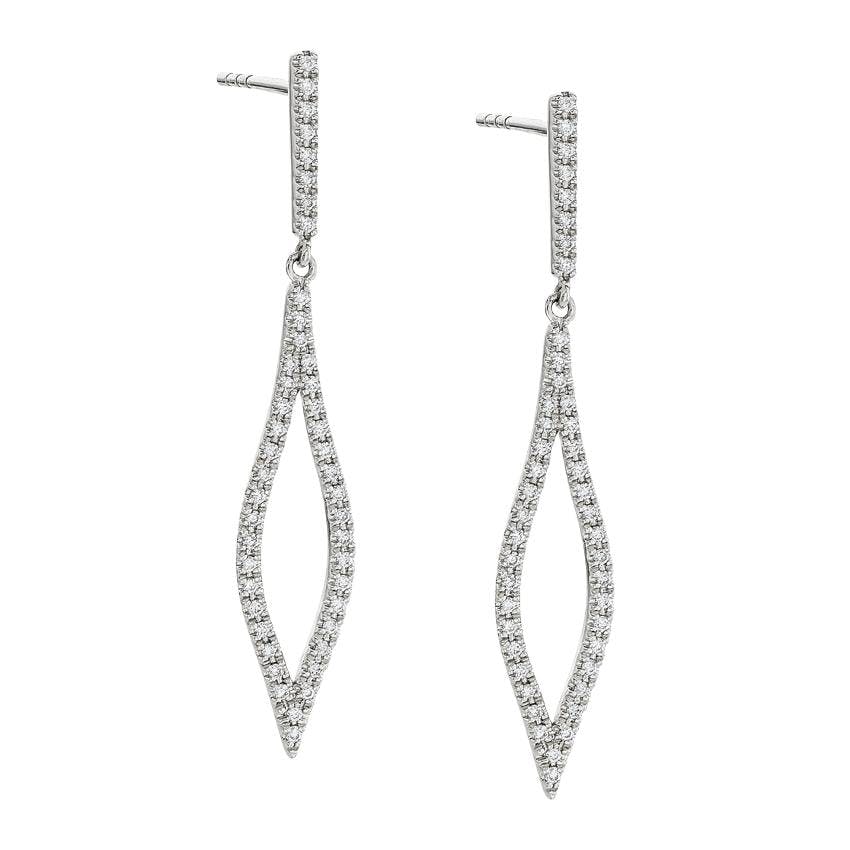 White Gold 0.25 CTW Diamond Elongated Open Marquise Drop Earrings 0
