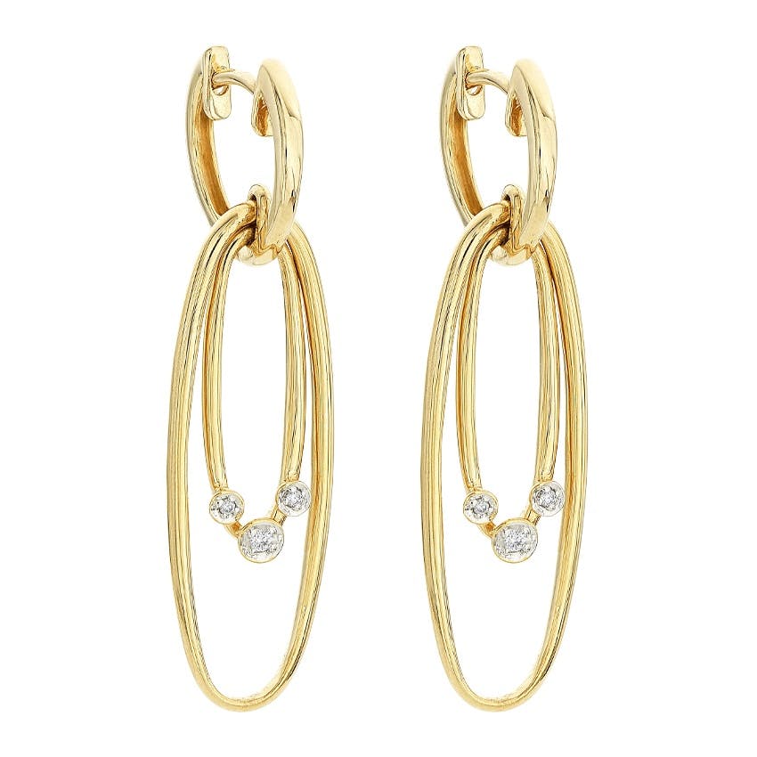 Yellow & White Gold Diamond Accented Double Oval Drop Earrings 0