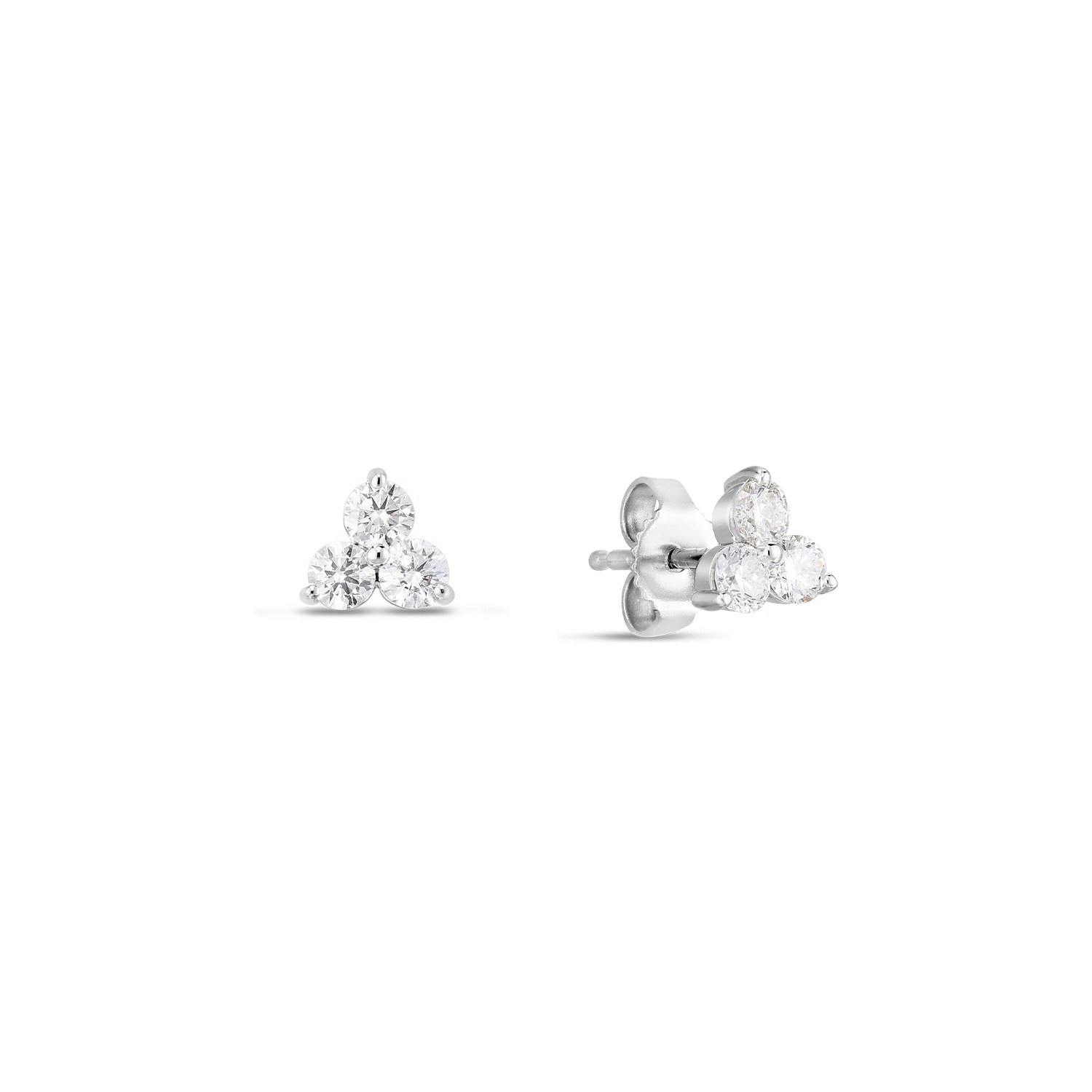 Roberto Coin Classic Diamond Small Three Stone Cluster Stud Earrings 0