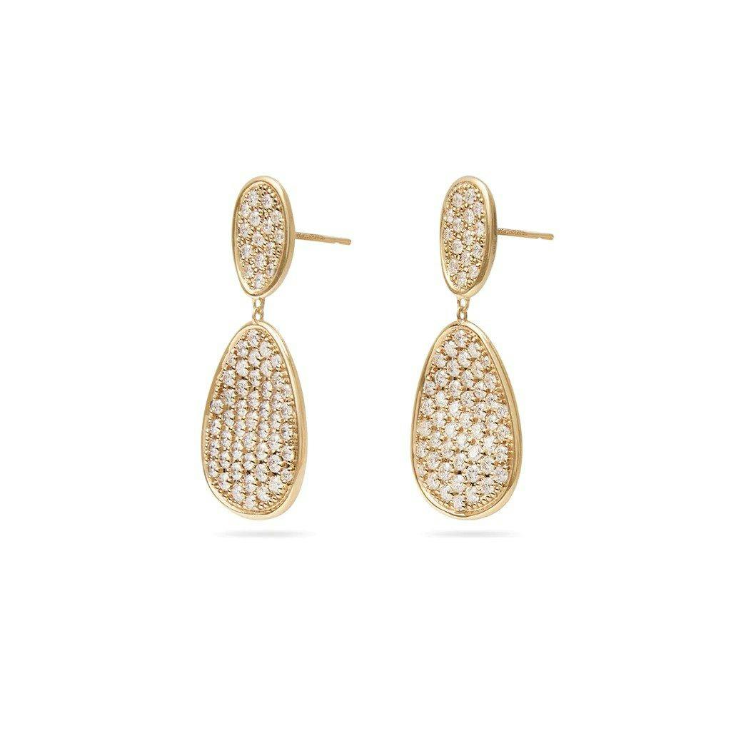 Marco Bicego Lunaria Collection 18K Yellow Gold and Diamond Pave Small Double Drop Earrings 2
