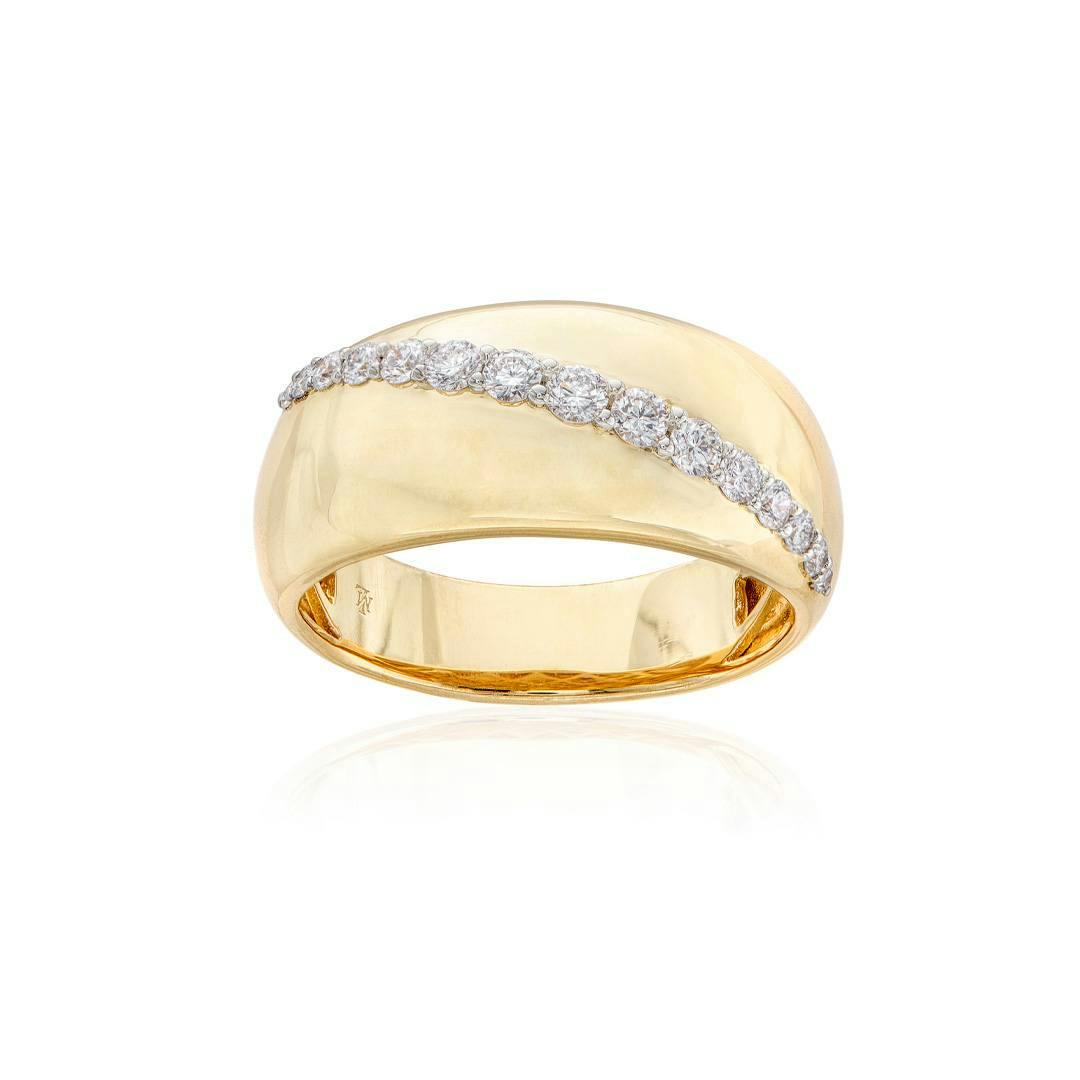 Yellow Gold Domed Ring with Diagonal Diamond Line 0