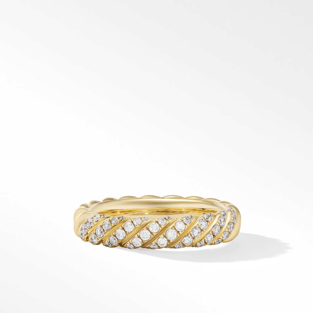 David Yurman Sculpted Cable Band in Yellow Gold with Diamonds, size 6