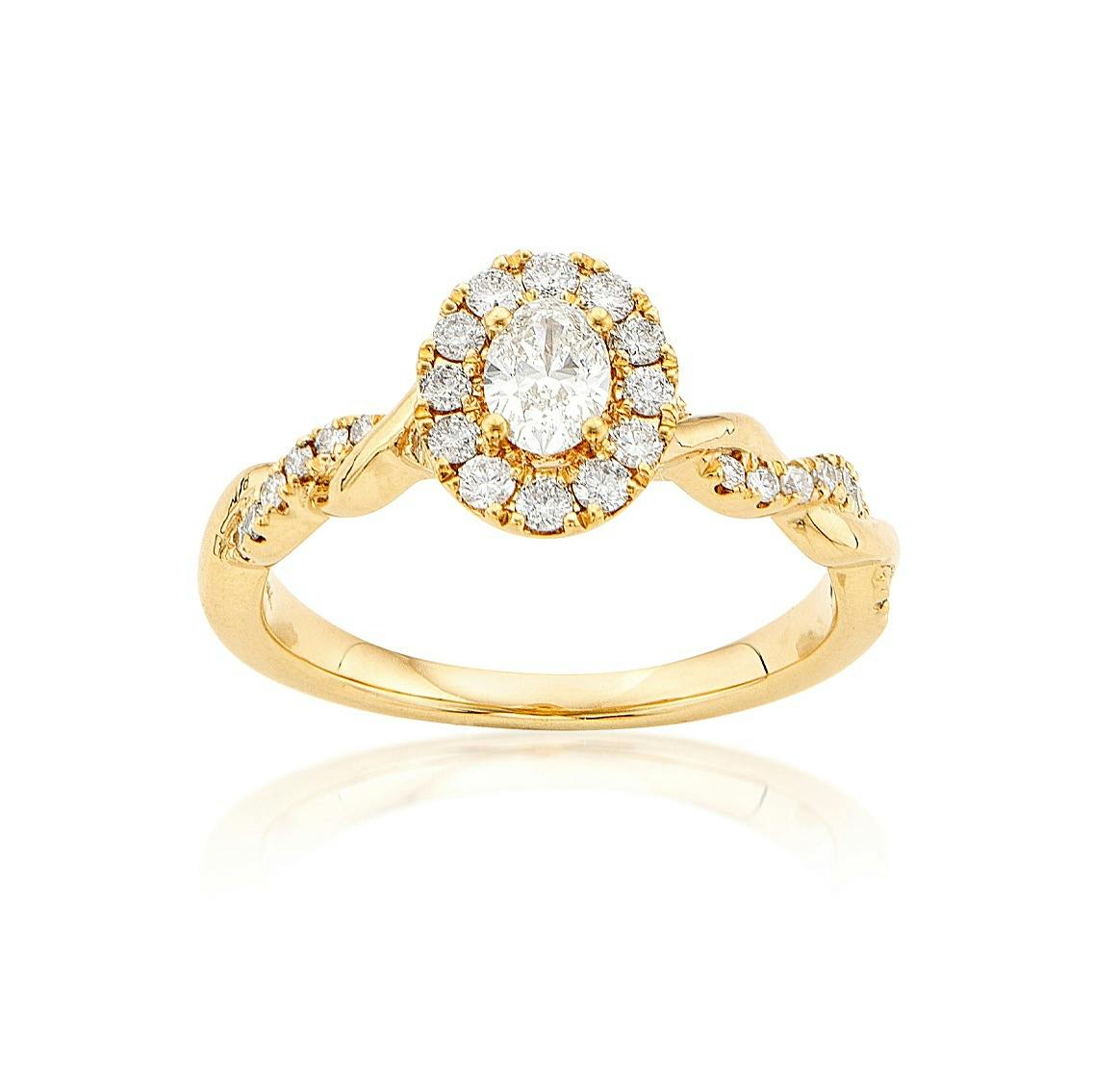 Yellow Gold Oval Diamond Twisted Band Engagement Ring