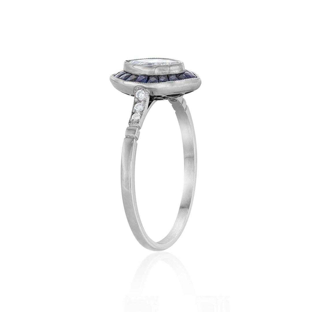 Estate Collection Diamond and Sapphire  Platinum Reproduction Engagement Ring 1
