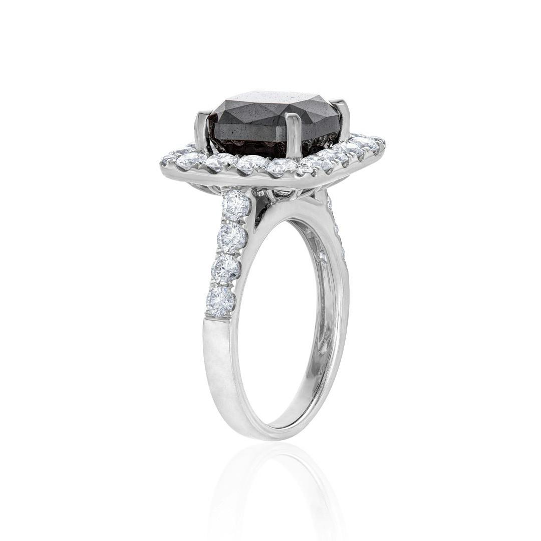 6.20 CT Cushion Shaped Black Diamond Engagement Ring 2
