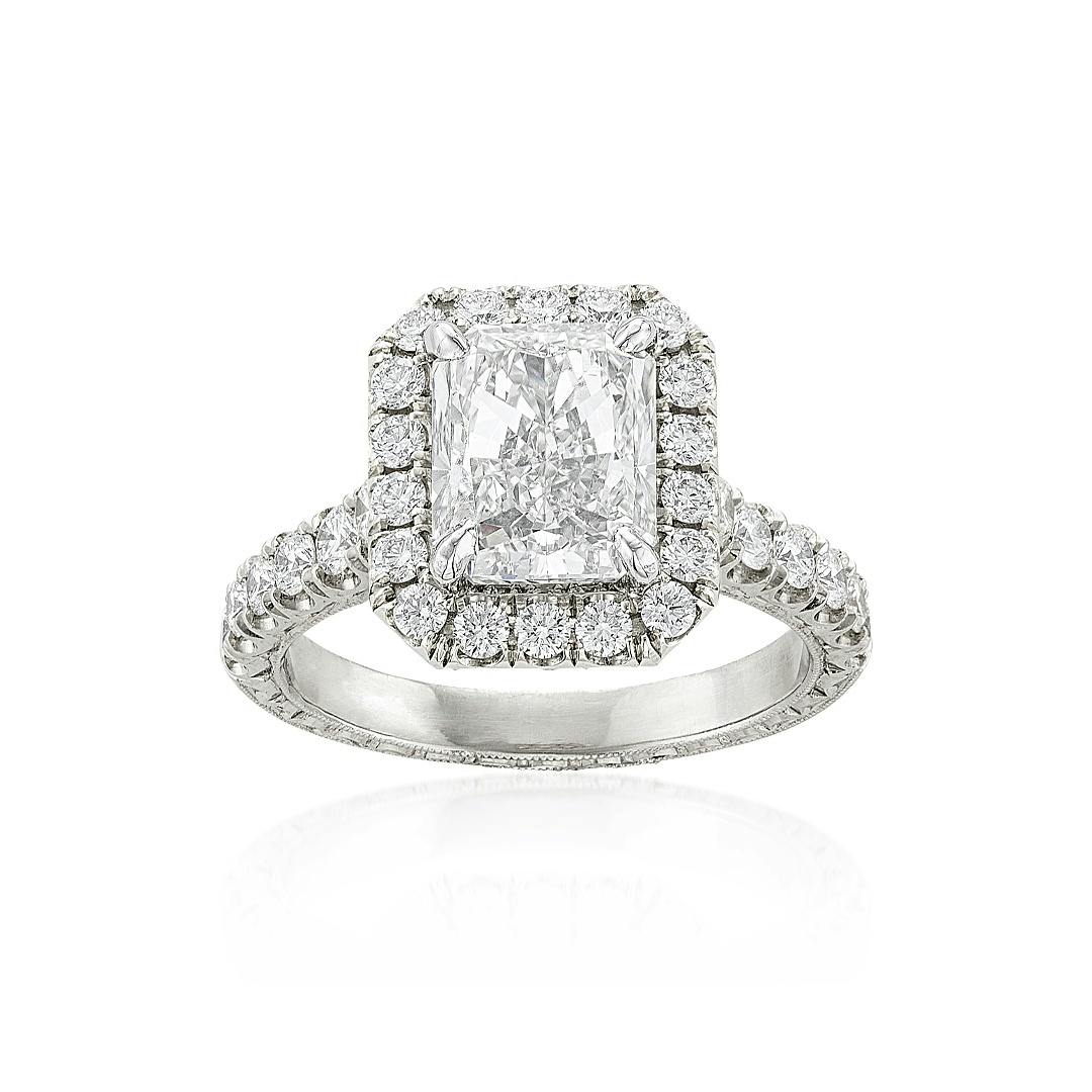 3.01 Carat Radiant Cut Diamond Platinum Engagement Ring
