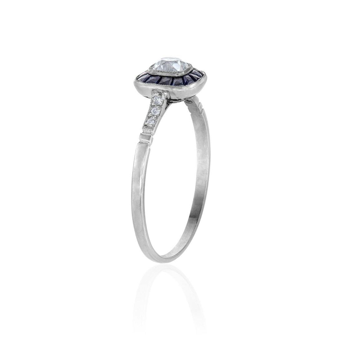 Estate Collection Sapphire and Diamond Platinum Reproduction Engagement Ring 1