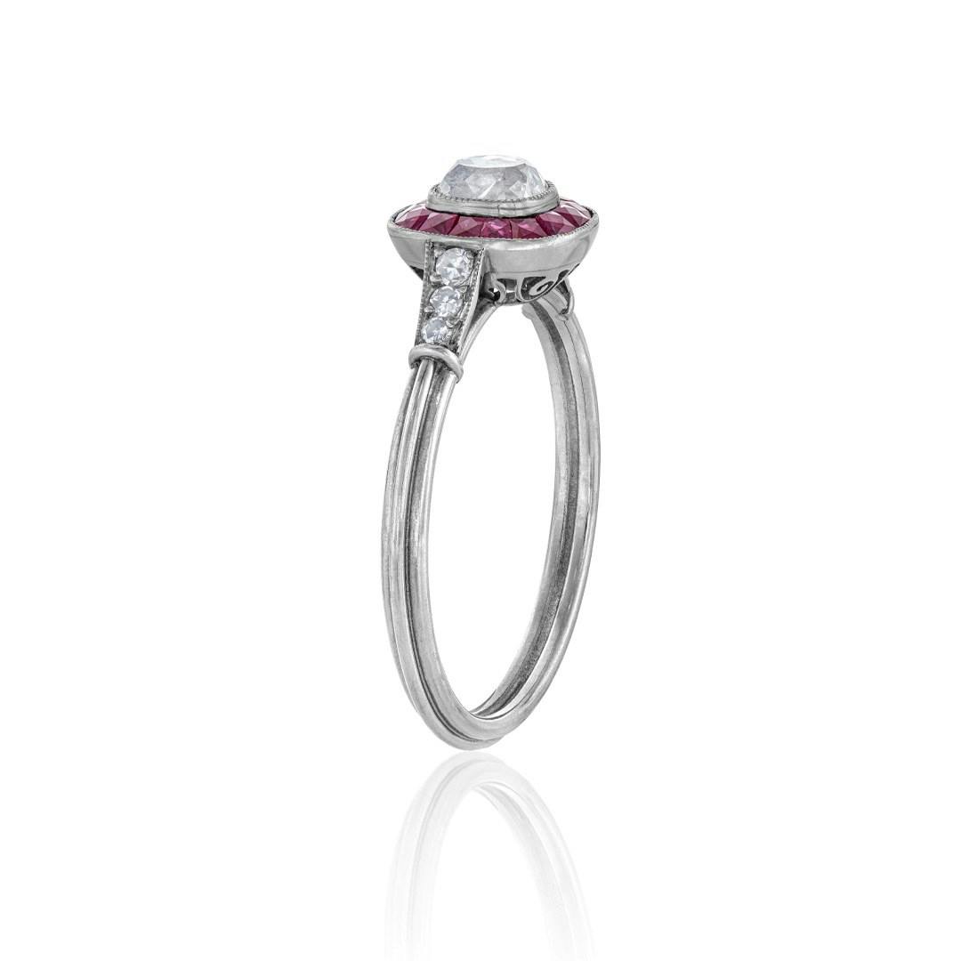 Estate Collection Ruby and Diamond Platinum Reproduction Engagement Ring 1