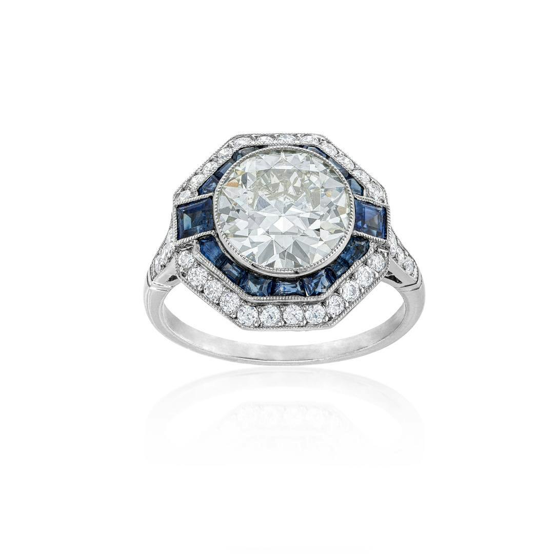 2.83 CT Diamond Engagement Ring with Round Sapphires 0
