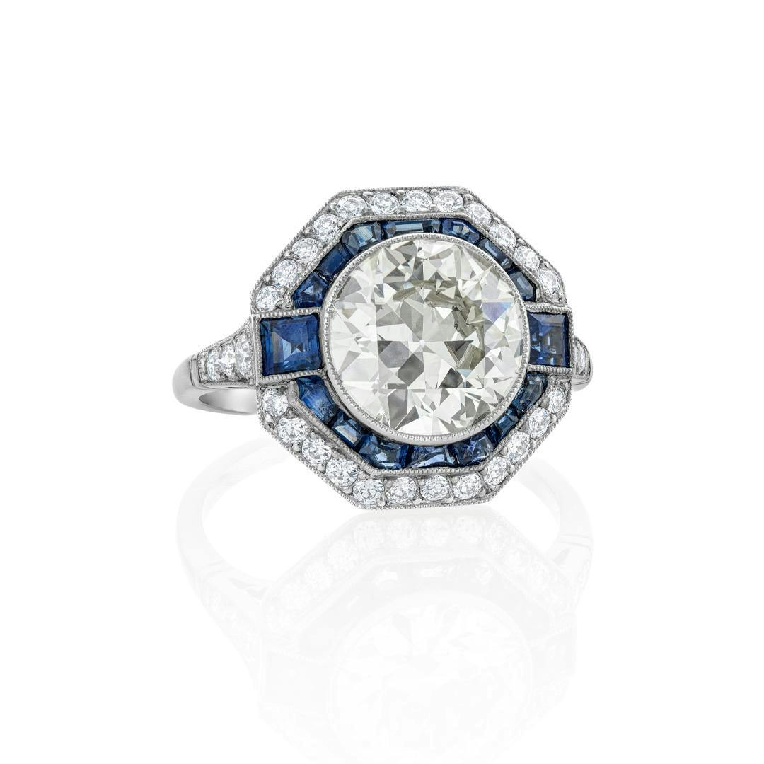 2.83 CT Diamond Engagement Ring with Round Sapphires 1