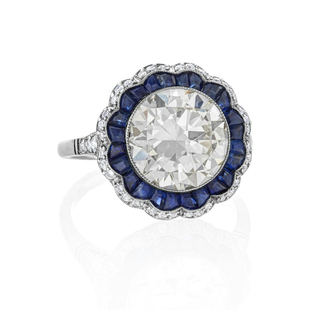 Estate Collection Reproduction 3.63 CT Diamond and Sapphire Engagement Ring 1
