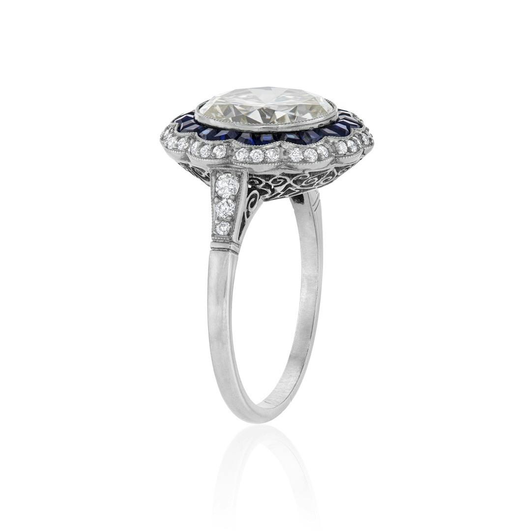 Estate Collection Reproduction 3.63 CT Diamond and Sapphire Engagement Ring 2