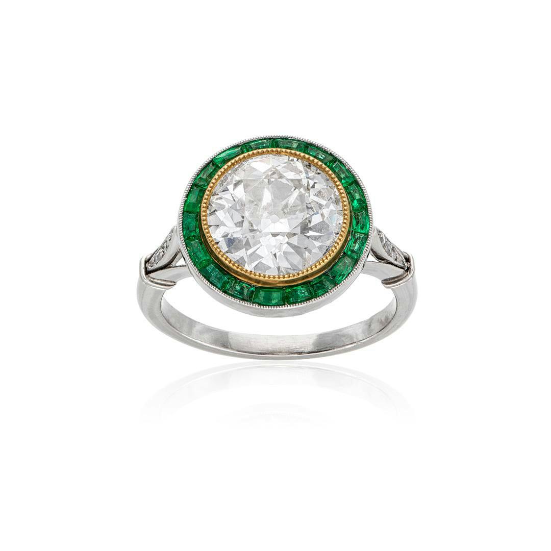 Estate Collection Diamond and Emerald Reproduction Platinum Engagement Ring 0