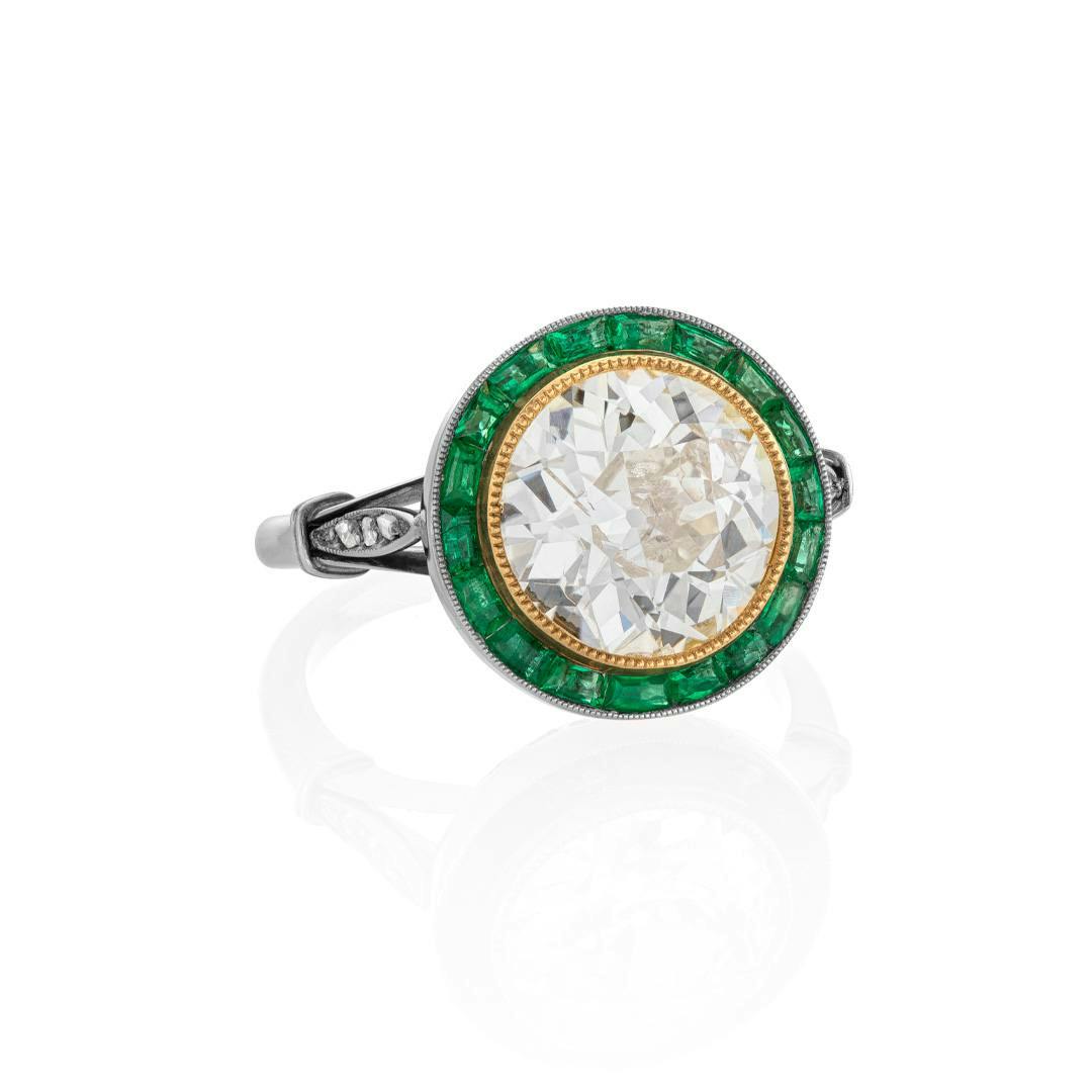 Estate Collection Diamond and Emerald Reproduction Platinum Engagement Ring 1