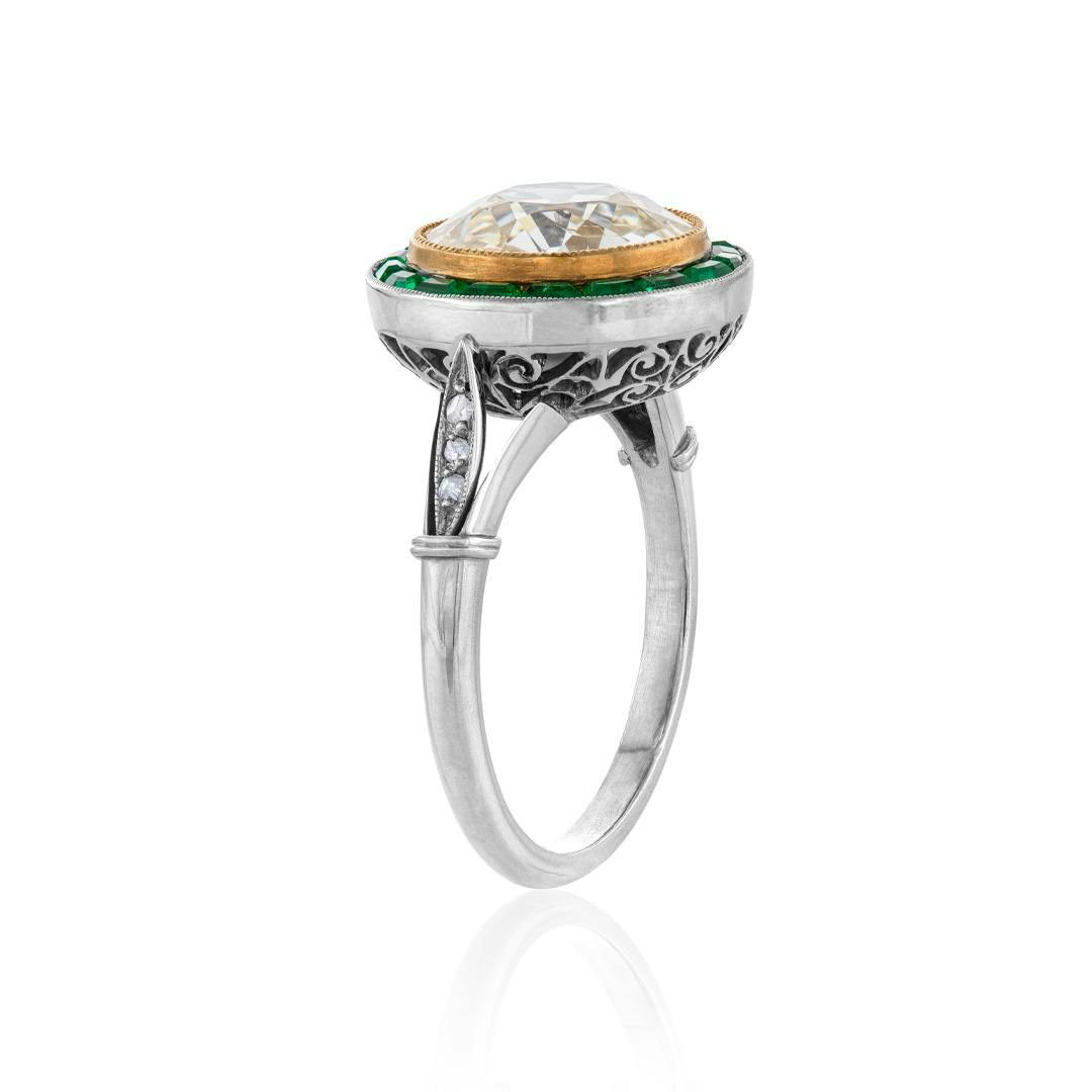Estate Collection Diamond and Emerald Reproduction Platinum Engagement Ring 2