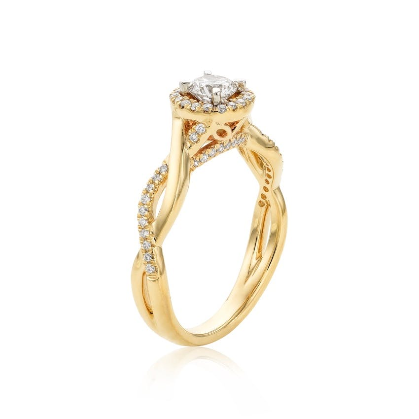 Twisted Style Round Diamond Halo Engagement Ring and Wedding Band Set 2