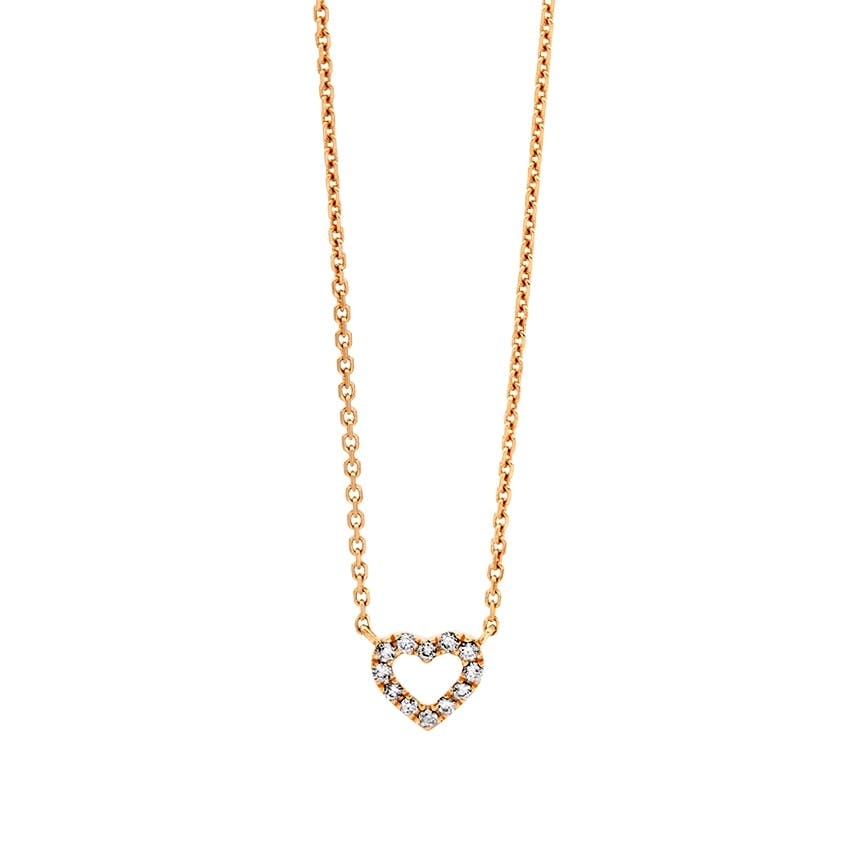 Rose Gold & Diamond Open Heart Pendant Necklace