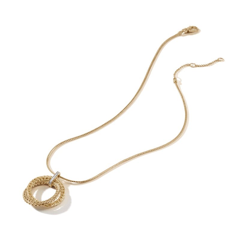 John Hardy 18K Yellow Gold Interlocking Rings Pendant Necklace with Diamonds 3