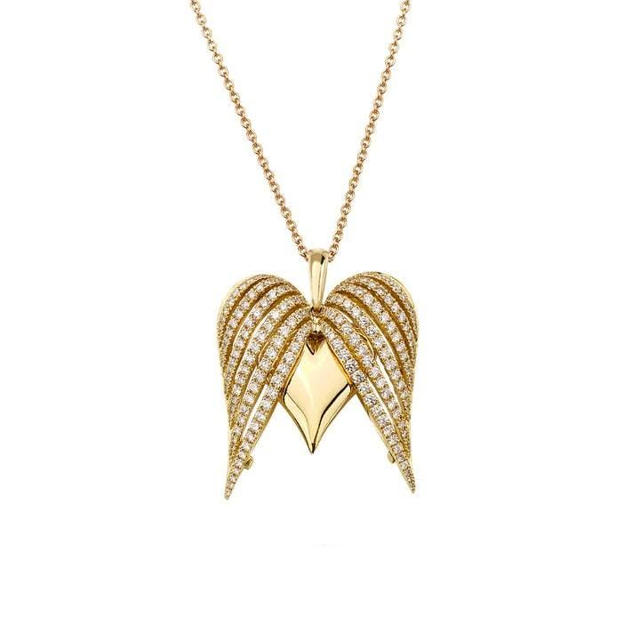 Charles Krypell Large Diamond Yellow Gold Angel Heart Necklace 1