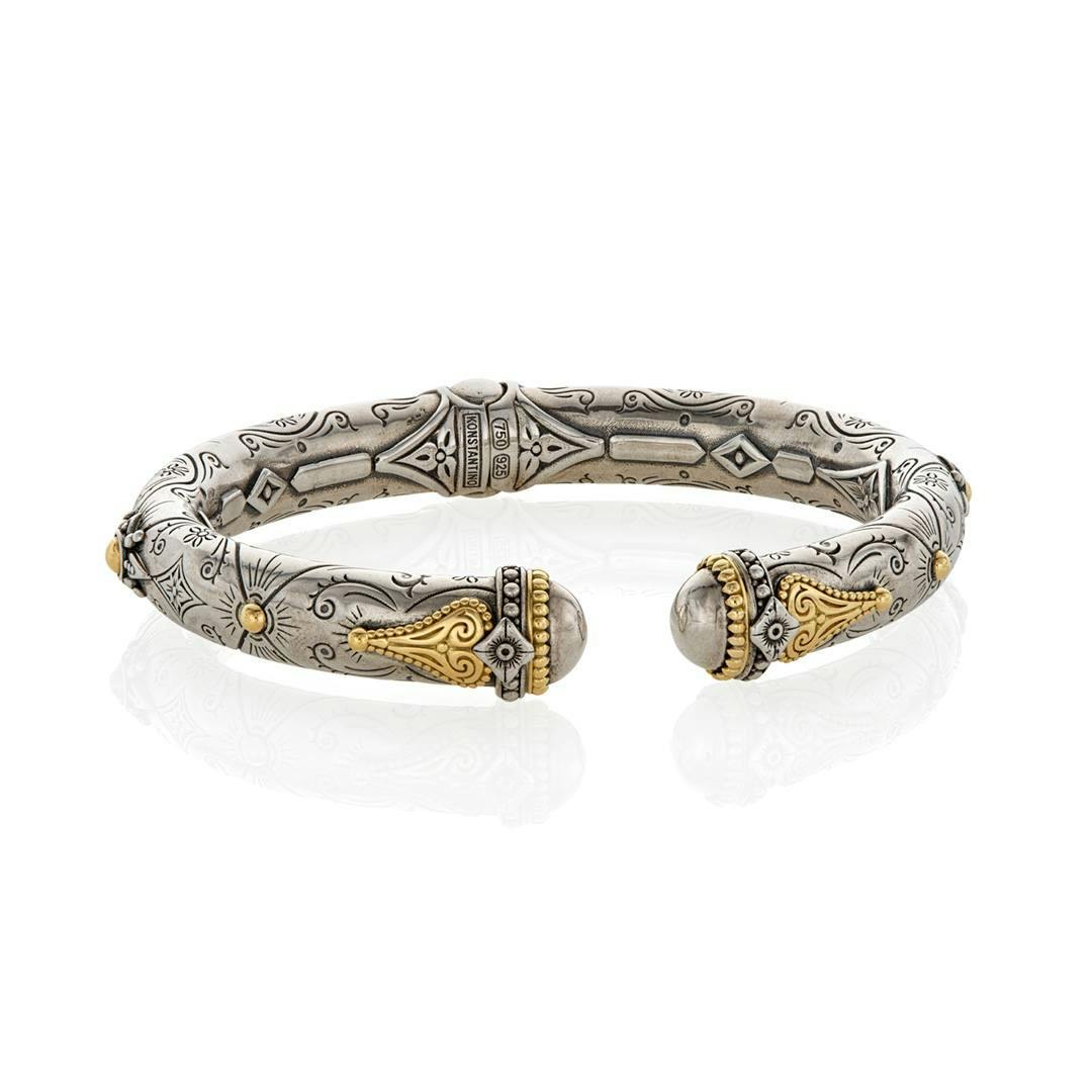 Konstantino Delos carved large open hinge bracelet with 18kt gold_1