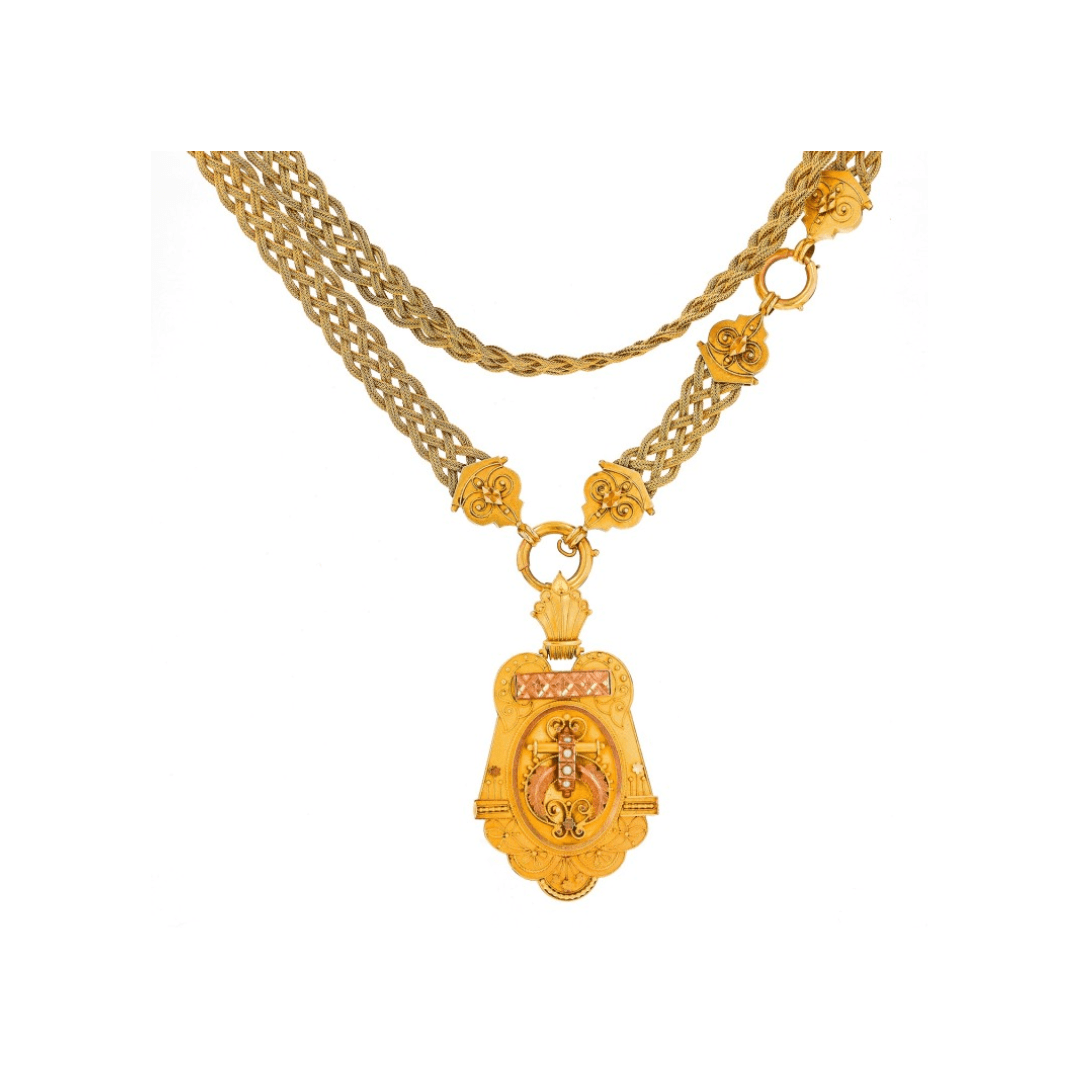 Estate Collection Victorian Locket and Woven Chain Necklace