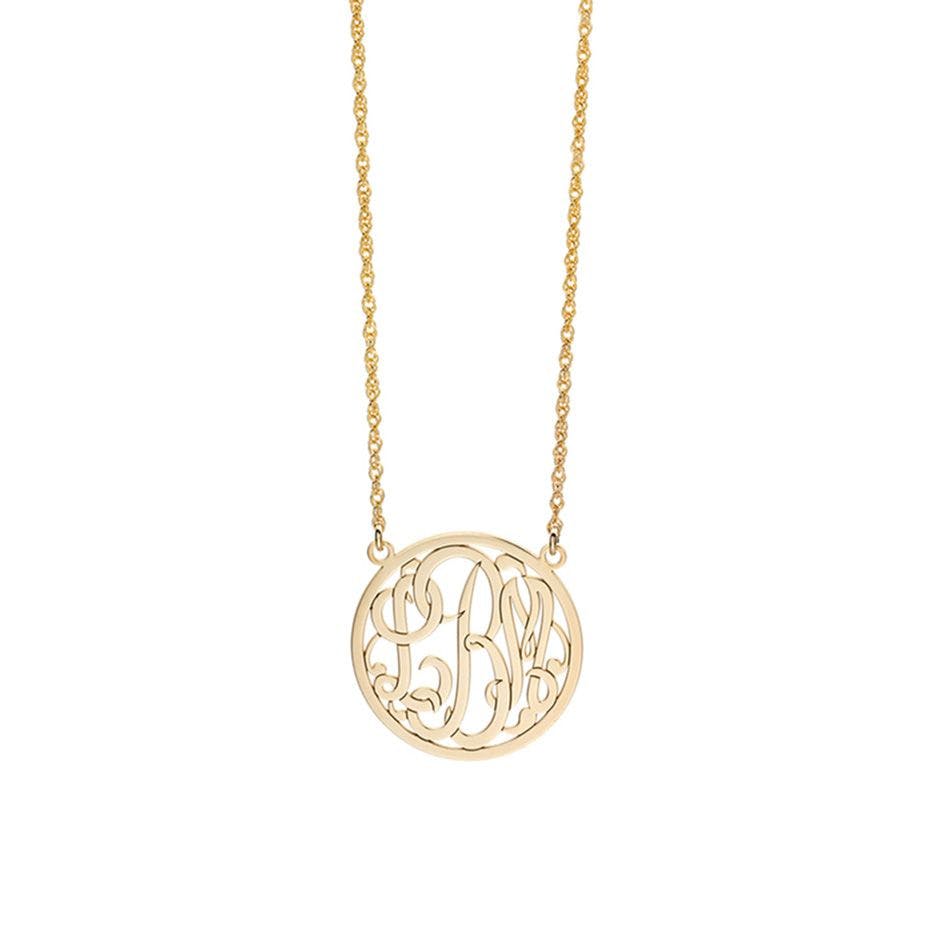 20mm Gold Circle Monogram Pendant Necklace