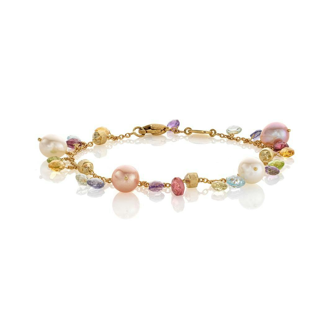 Marco Bicego Paradise Collection 18K Yellow Gold Mixed Gemstone and Pearl Single Strand Bracelet 1