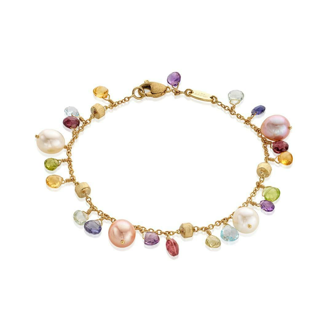 Marco Bicego Paradise Collection 18K Yellow Gold Mixed Gemstone and Pearl Single Strand Bracelet 0