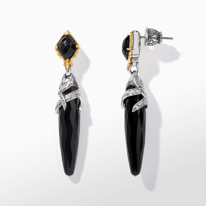 Konstantino Anthos Collection Black Onyx Drop Earrings with Silver Wrap 3