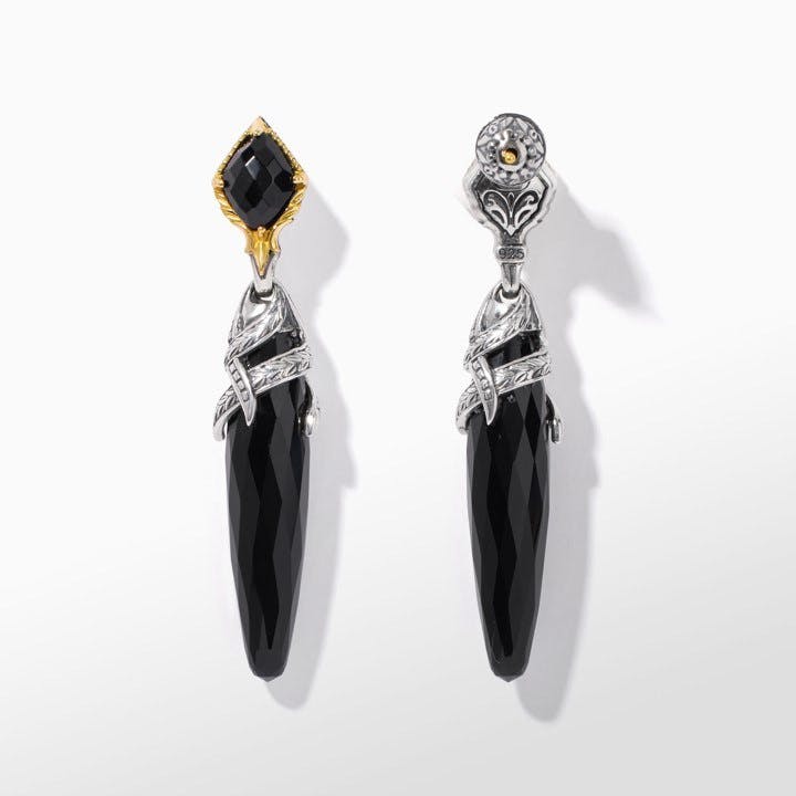 Konstantino Anthos Collection Black Onyx Drop Earrings with Silver Wrap 2