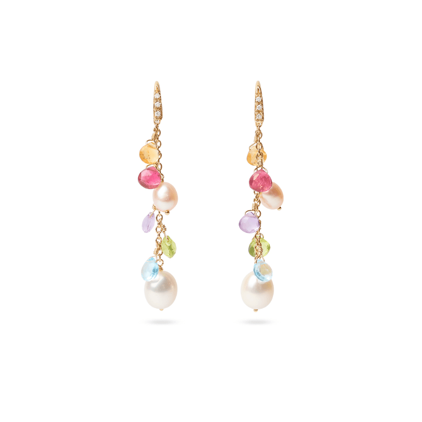 Marco Bicego Paradise Collection 18K Yellow Gold Mixed Gemstone and Pearl Medium Drop Earrings 0