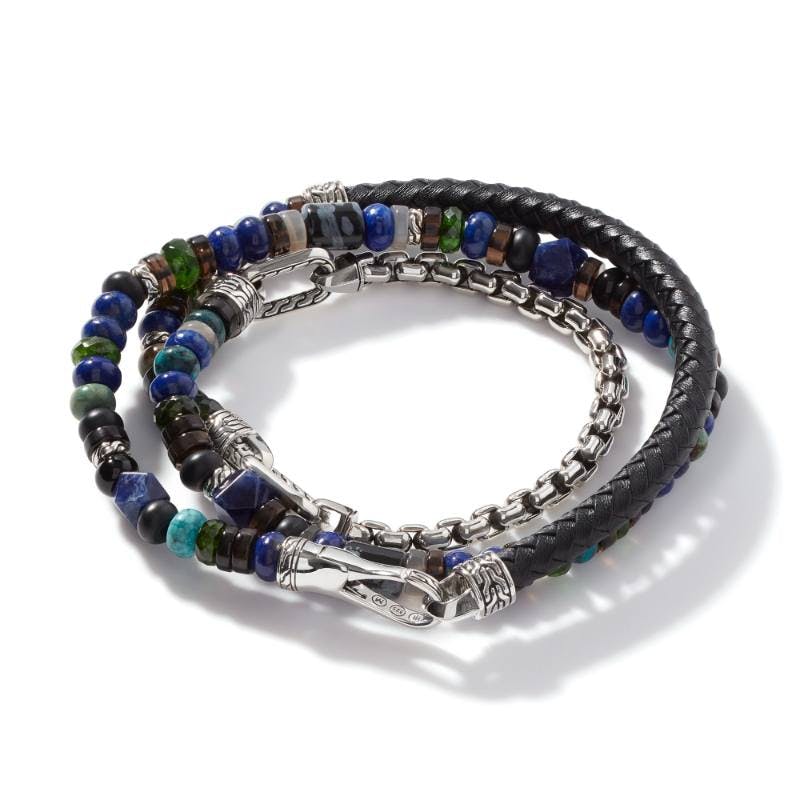 John Hardy Mens Classic Chain and Leather Wrap Bracelet with Lapis 3