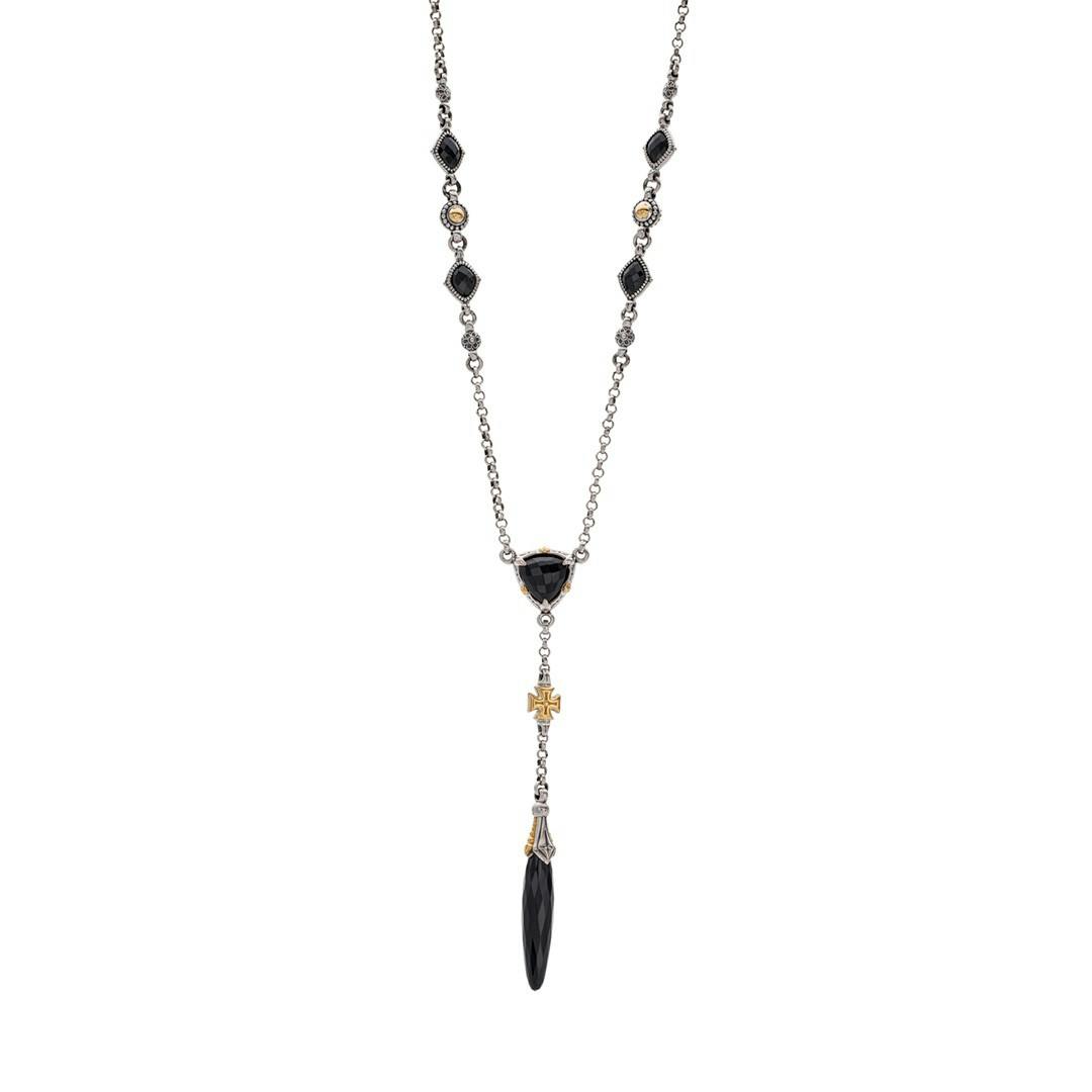 Konstantino Anthos Collection Cross and Dagger Black Onyx Drop Necklace