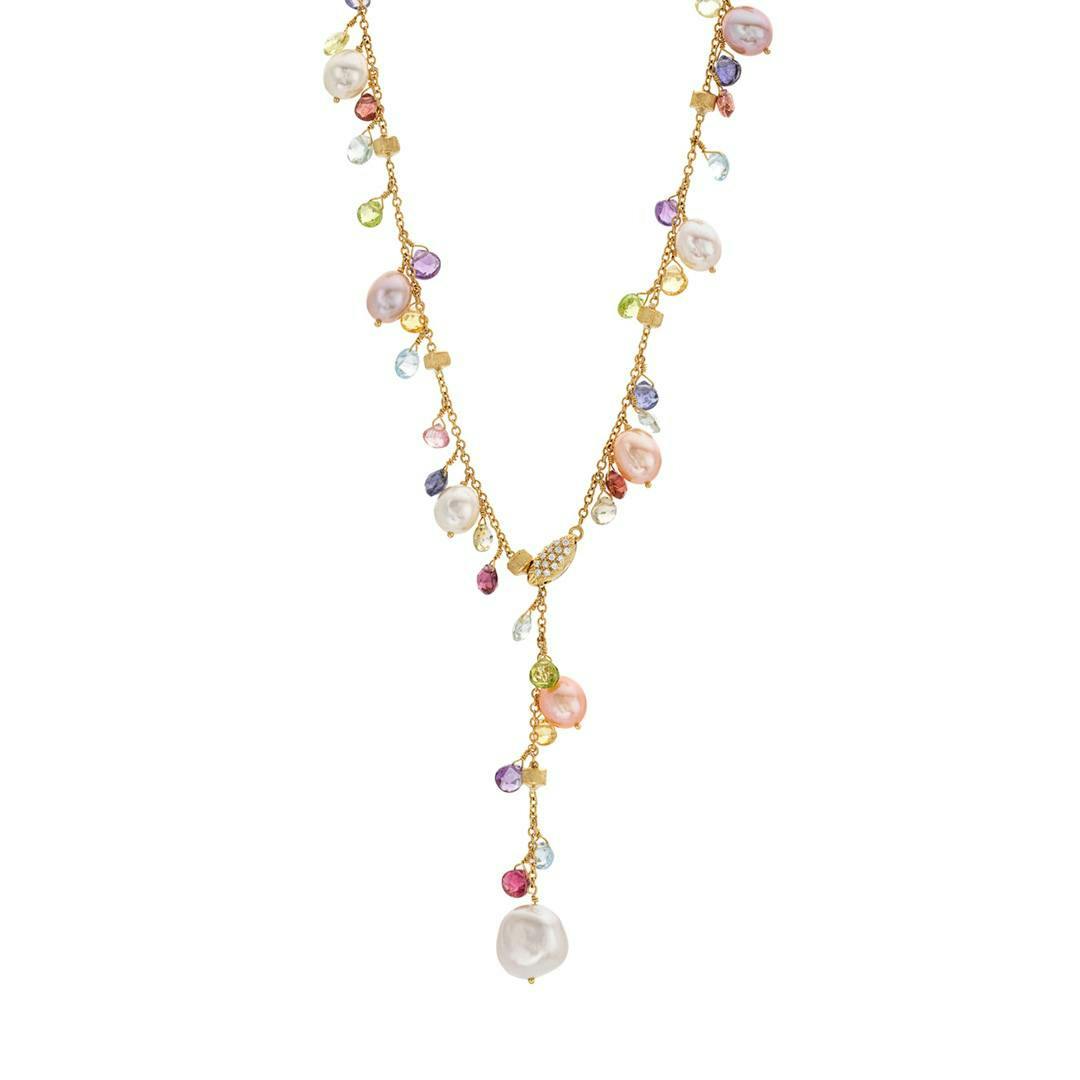 Marco Bicego Paradise Collection 18K Yellow Gold Mixed Gemstone and Pearl Lariat Necklace 0