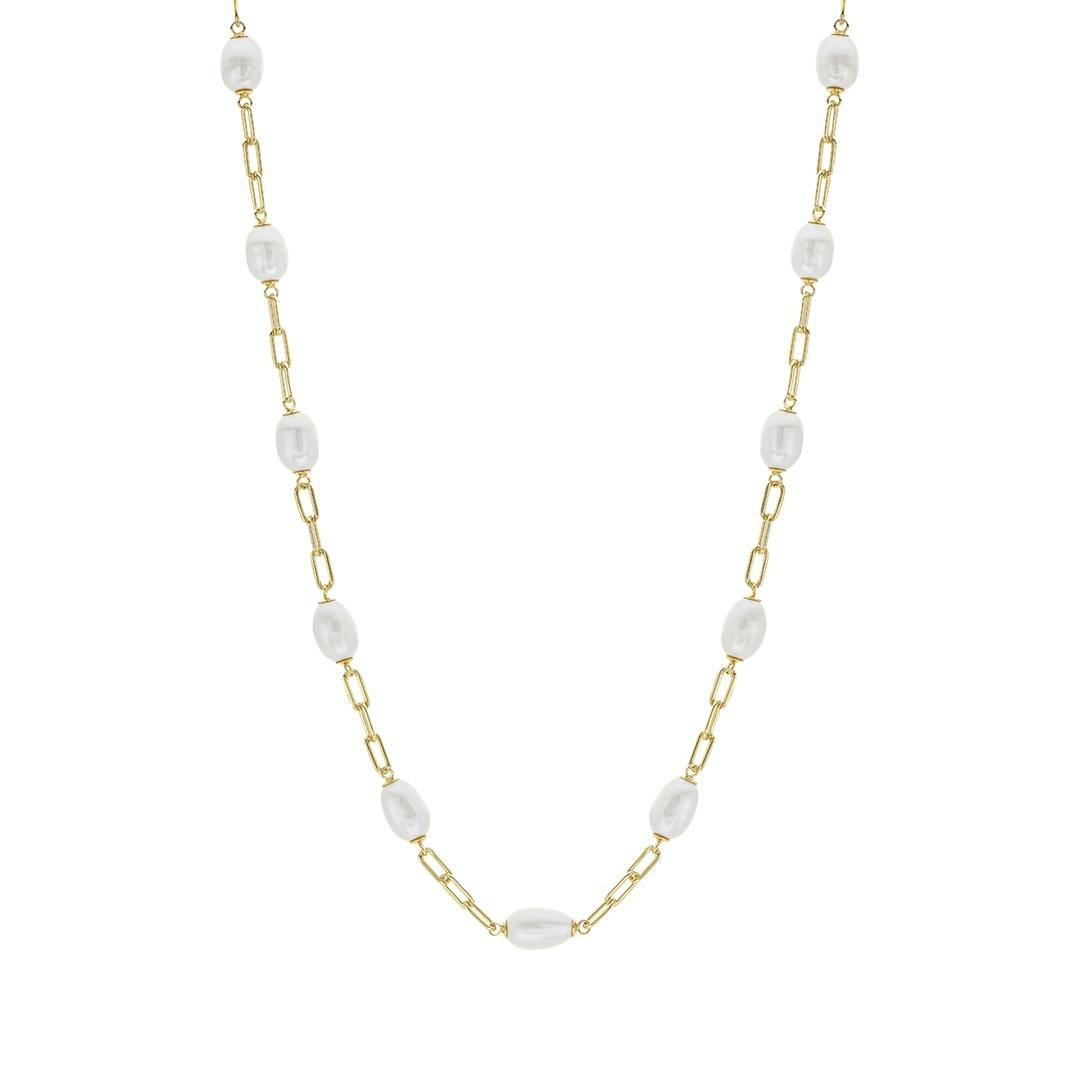 Paperclip Link and Freshwater Pearl Necklace