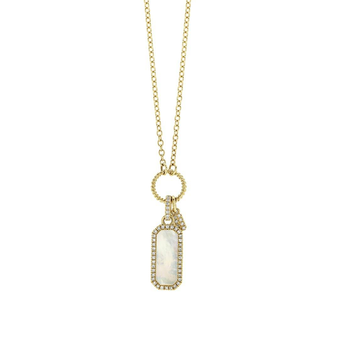 Mother of Pearl Dog Tag Necklace with Diamonds