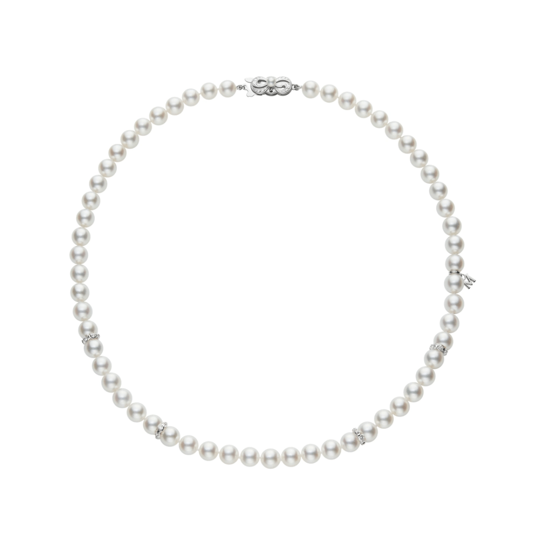 Mikimoto White Gold 18" Akoya Pearl and Diamond Necklace 0