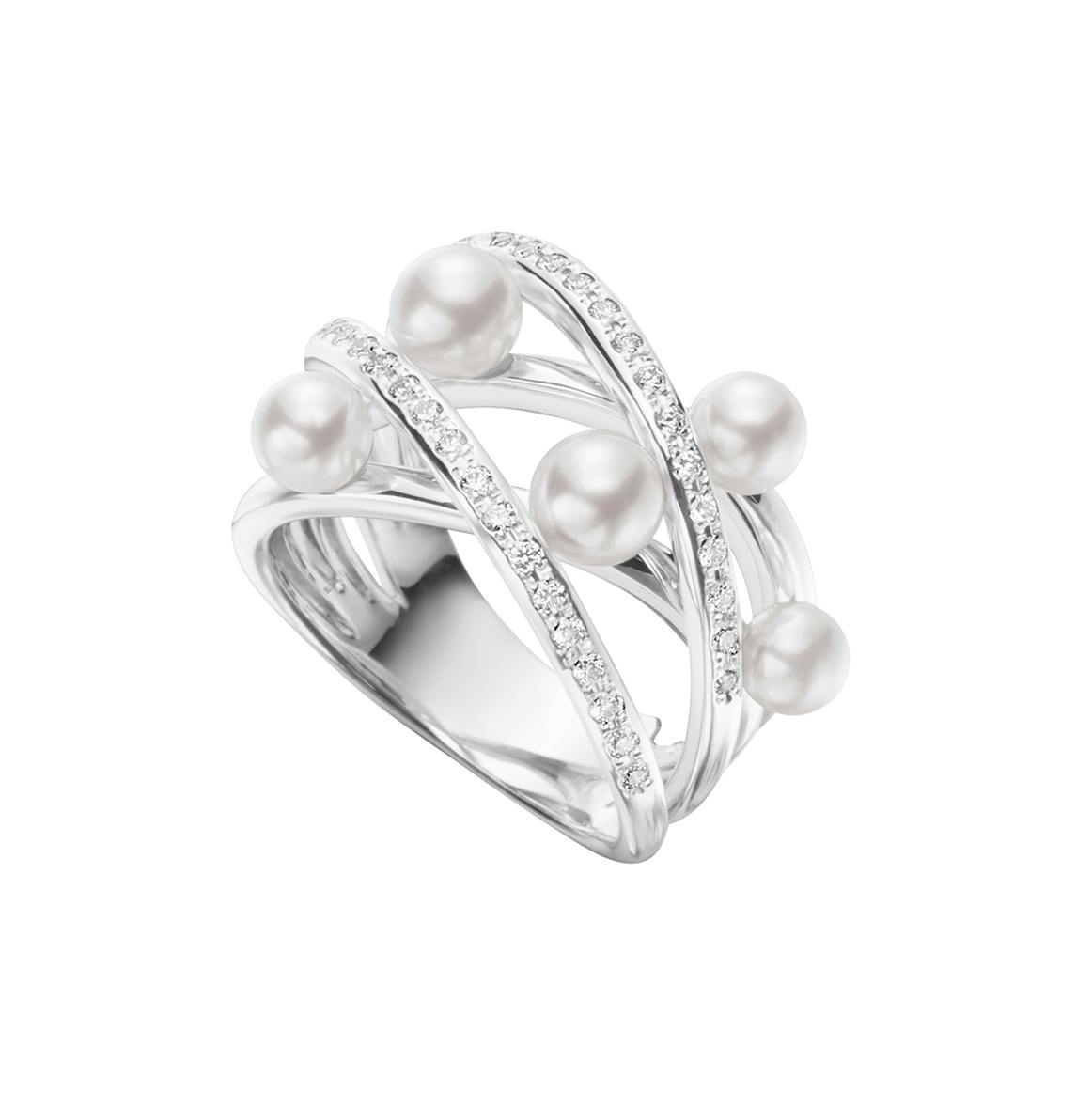 Mikimoto White Gold, Diamond and "A+" Pearl Crossover Ring 0