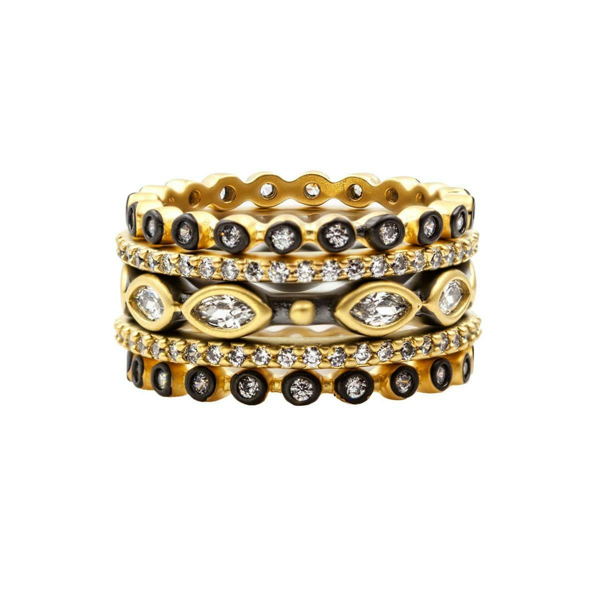 Freida Rothman Signature Mixed Marquise Station Five Stack Ring Set, size7