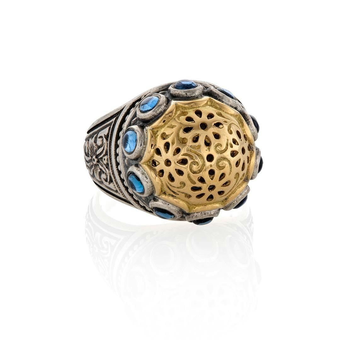 Konstantino Dome Collection Blue Spinel Carved Ring 0
