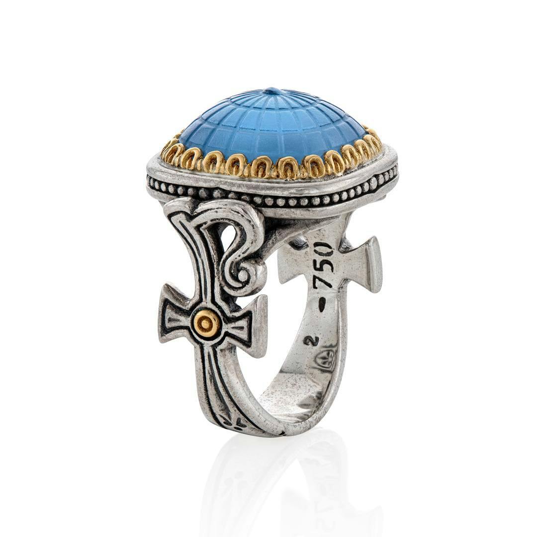 Konstantino Dome Collection Large Cushion Blue Spinel Doublet Ring 1