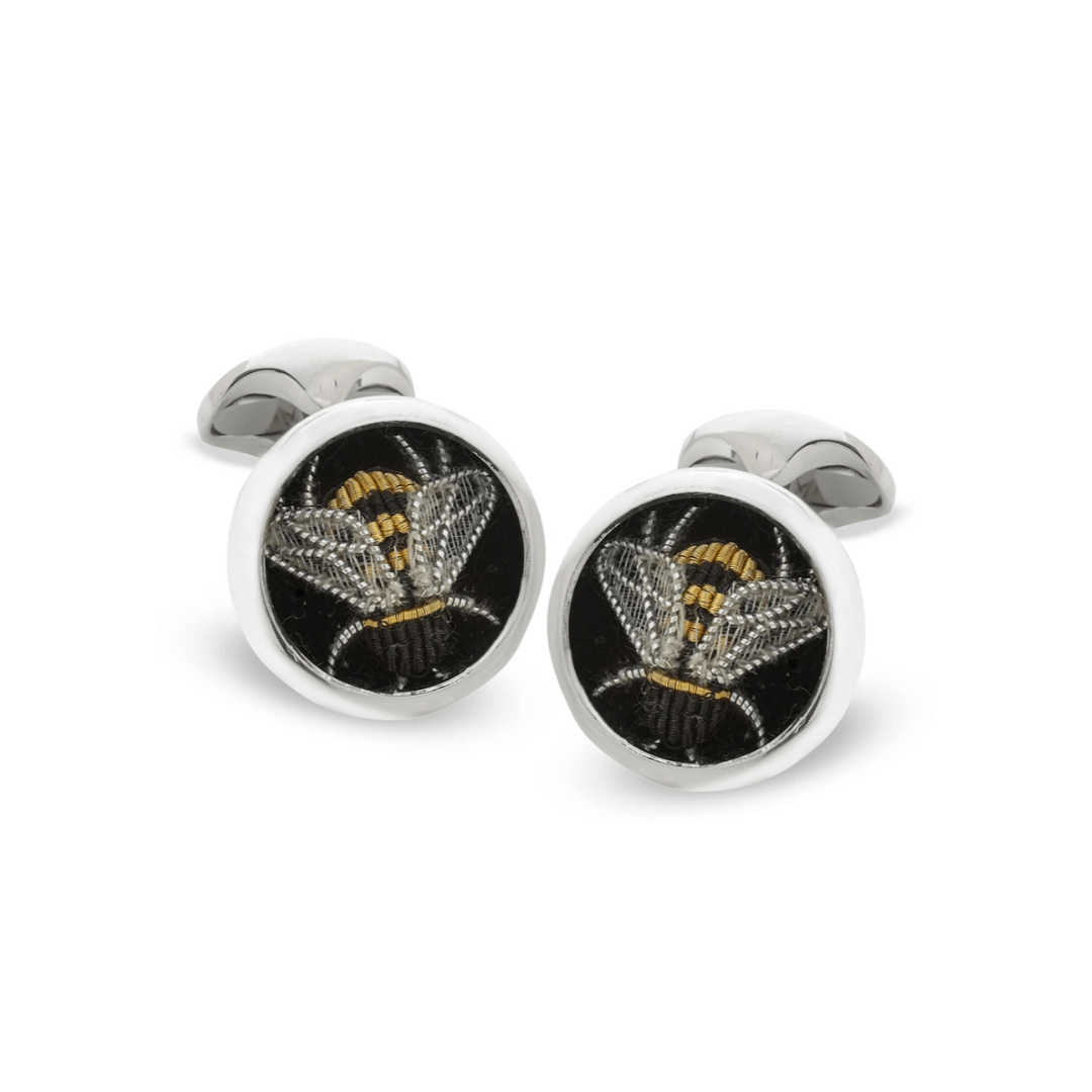 Sterling Silver Embroidered Bee Cuff Links 0